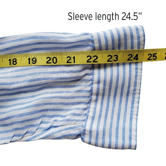 H&M 100% Linen Button Down Long Sleeve Shirt Periwinkle Blue and White Size XS - Picture 12 of 16